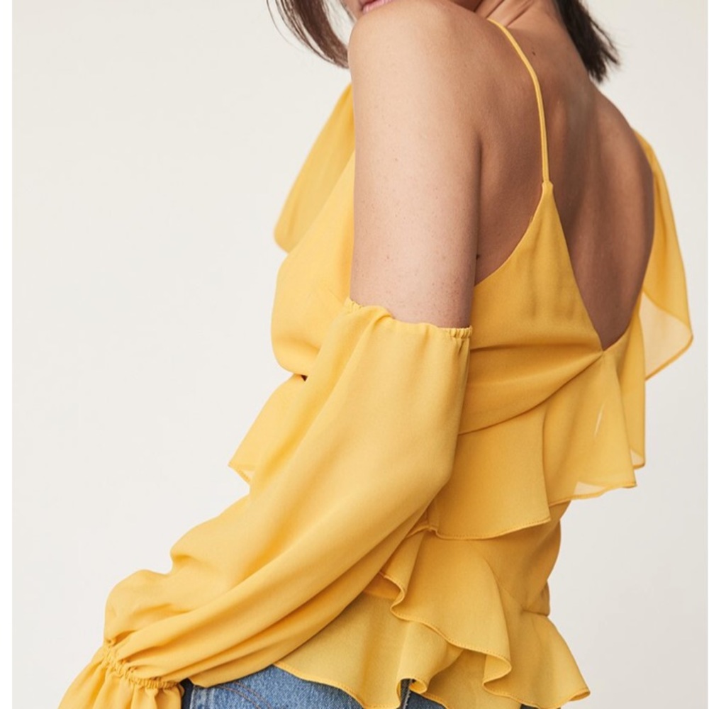 LPA Asymmetrical Ruffle Wrap Top Golden Yellow Sml - Picture 3 of 7